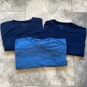 Mens T Shirts 3XL Fruit Of The Loom Lot Of 3 Dark Blue Light Blue 100% Cotton